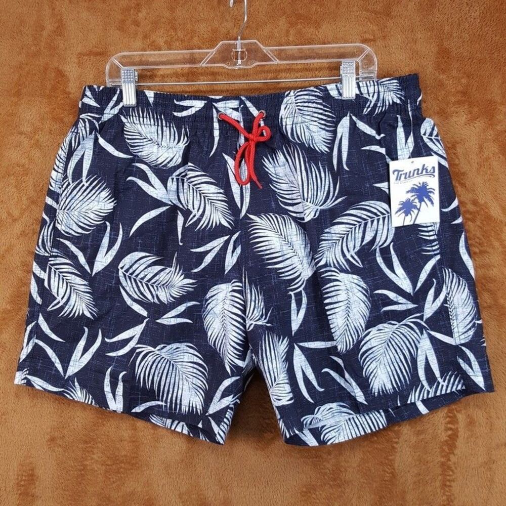 TRUNKS SURF & SWIM Swim Shorts Mens XL Blue Palm Leaf Floral Tropical Trunk